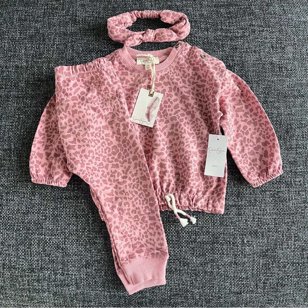 NWT Jessica Simpson Pink Leopard 3 Piece Set Size 24 Months